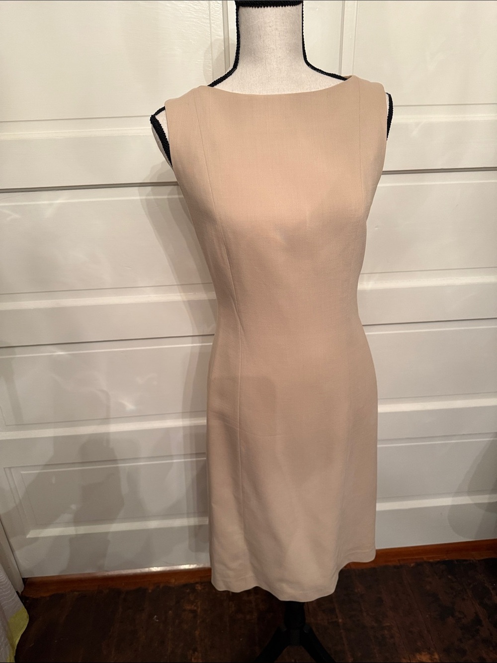 Vintage Giorgio Armani Neutral Wool Sheath Dress Quiet Luxury Italy